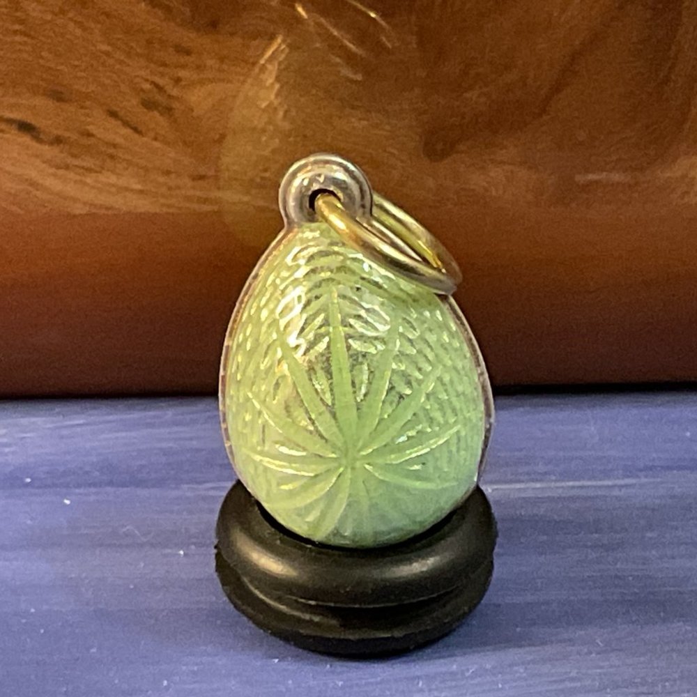 Faberge 88 "Sunburst" Egg Pendant in Soft Translucent Green by "H.W." Wigstrom